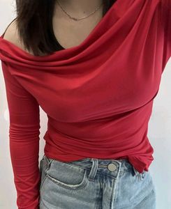 Red Off-Shoulder Long Sleeve Top