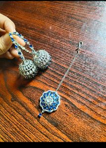 American Diamond Necklace &amp; Earrings With Mangtika