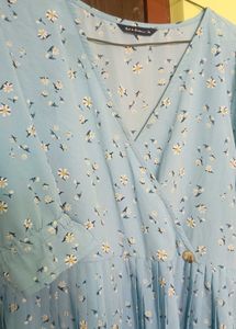 Blue Floral Pleated Dress