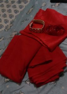 Red Saree with Blouse And Freebies