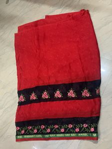 Beautiful Red With Black Colour Saree
