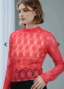 Red Lace Long Sleeve Top