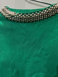 Green Beaded Collar Sweater