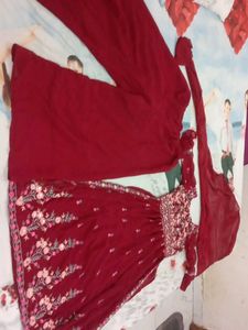 Maroon Embroidered Kurta Set