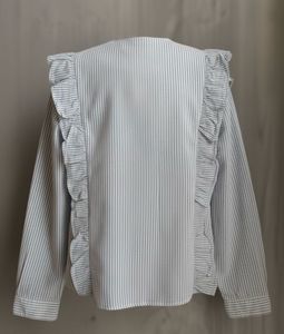 Striped Floral Embroidered Ruffle Shirt