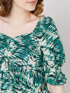 Green Floral Puff Sleeve Top- Vero Moda