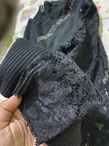 Elegant Black Lace Sleeve Top