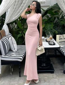 Blush Pink Ruched Maxi Dress