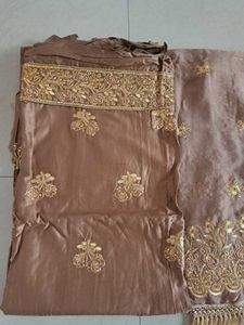 Brown 3pc Unstitched Set