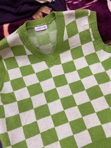 Green Checkered Knit Vest
