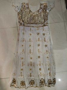 White &amp; Gold Embellished Anarkali Dress