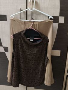 Combo &#34; Glitter Top &amp; Beige Skirt&#34;