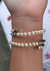 Pearl &amp; Rhinestone Bangle Bracelet