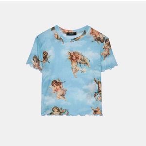 ⁠⑅⁠˖⁠♡Angel Print Mesh Top