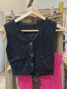 Sequin Embellished Black Vest Party