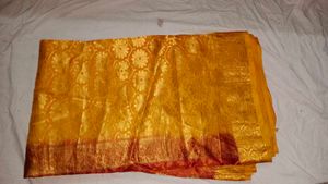 Gold &amp; Red Silk Blend Saree