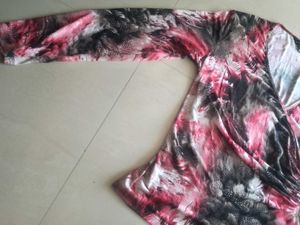 Party Wear Pink Flower Printed Top Size-M