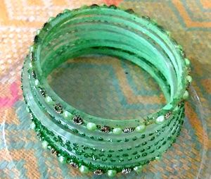 Green Beaded Bangles