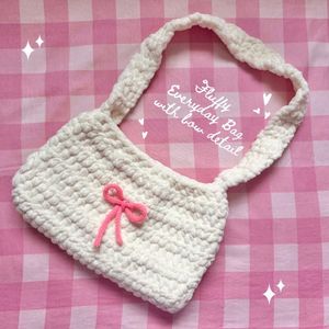 Crochet Fluffy Bow Shoulder Bag 💗✨
