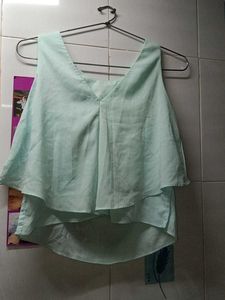 Chic Sea Blue Top With Frils