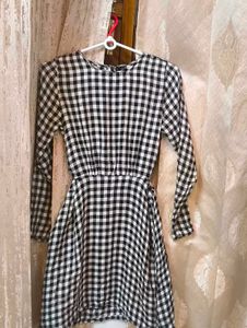 Checked A-line Dress With Back Tie Up