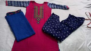 Daily Wear Suit Magenta And Blue