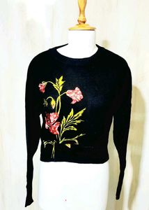 Floral Embroidered Cropped Sweater size-36-38