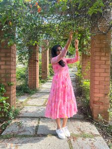 Pink Floral Midi Dress