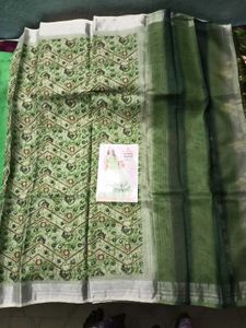 BrandNew Green AjrakhDigitalPrint Saree WithBlous