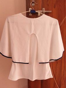 Off White Cape Top With Blue Borders