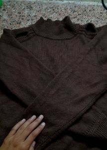 Shoulder Cut Sweater (Brown)