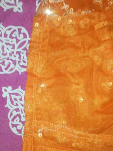 Orange Sequin Embellished Lahenga