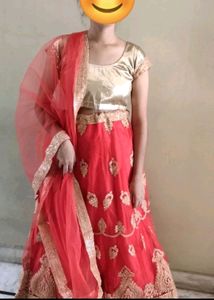 Net Embroidered Lehenga With Choli &amp; Duptta