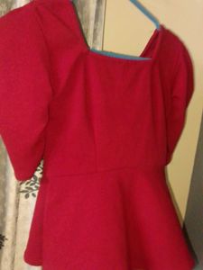 Red Peplum Top - Statement Sleeves
