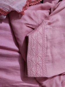 Pink Embroidered Kurti With Purse Free