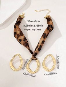 Leopard Ribbon Necklace & Gold Earrings