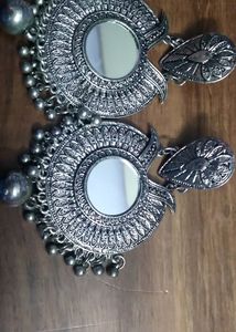 Big Size Oxidized Earrings With Mirror Work