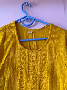 Mustard Embroidered Kurta With Free Black Top