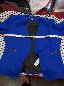 ZARA Women&#39;s Blue Blazer with Zip Pocket