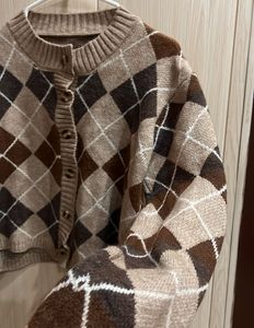 Korean Argyle Knit Cardigan