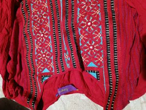 Red Embroidered Button-Down Tunic