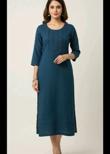 Teal Blue Embroidered Kurta