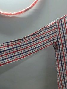 Formal check shirt red blue and white