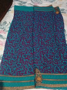 Teal and Purple Chiffon Saree