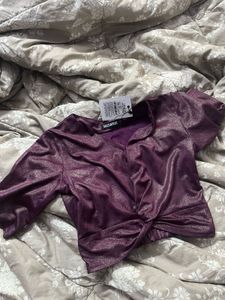 Purple metallic Front Knot Top