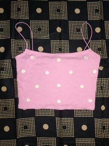 pink cami top with little sunflowers