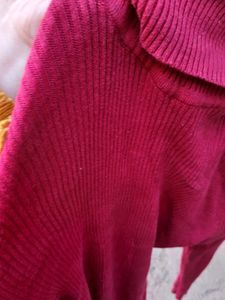 Red Turtleneck Knit Top