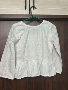 White Embroidered Peplum Top - Stitched