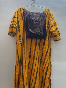 Striped Yellow &amp; Brown Salwar Kameez