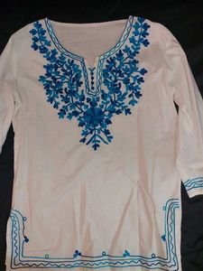 Embroidered Chikan Kurti | Blue and White